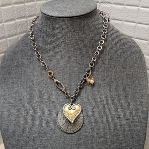 Chico's Metal Armour Heart Charm Necklace